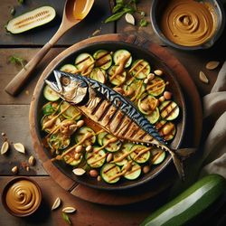 Grilled Mackerel with Zucchini and Peanut Butter Sauce