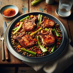 Fiery British Pork Chops with Lentils and Celery