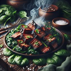 Smoky Grilled Burnt Ends with Spinach