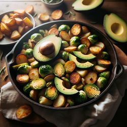 Avocado and Brussels Sprout Skillet with Crispy Potatoes