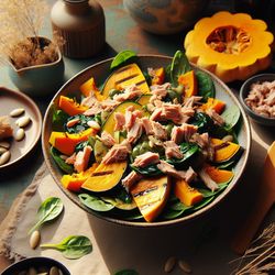 Grilled Pumpkin and Spinach Salad with Tuna