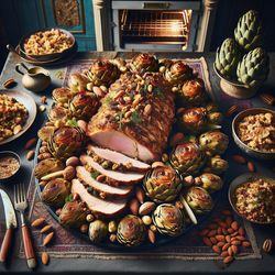 Indian Spiced Pork Loin with Artichoke and Nut Stuffing