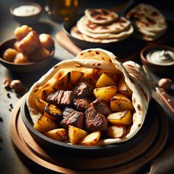 Grilled Steak and Potato Naan Wraps