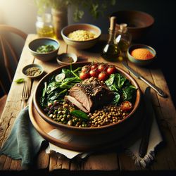 Mediterranean Roast with Spinach and Lentils