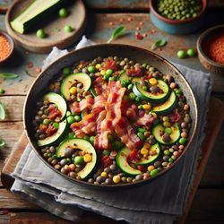 Japanese-Inspired Bacon and Zucchini Lentil Skillet