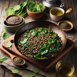 Lentil and Spinach Stir-fry with Green Tea
