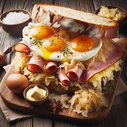 Ham and Sauerkraut Breakfast Sandwich