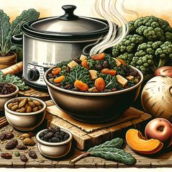 Slow Cooker Kale and Turnip Stew with Dried Fruits