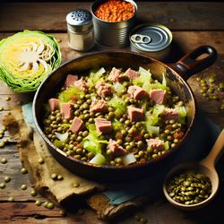 Lentil and Cabbage Skillet with Canned Fish