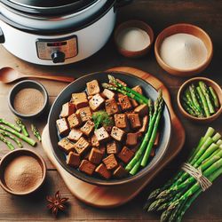 Slow Cooker Korean Seitan and Asparagus