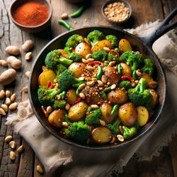 Spicy Kung Pao Potato with Broccoli