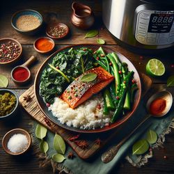 Indian Spiced Salmon with Collard Greens and Rice