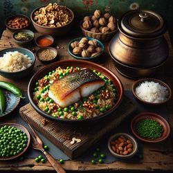 Spiced Cod with Nutty Pea Rice