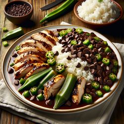 Mexican Chocolate Chicken with Okra and Rice