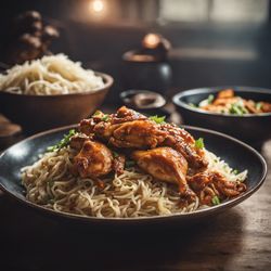 Stir-Fried Chicken with Rice and Noodles