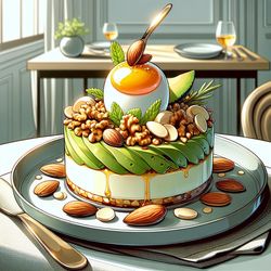 Avocado-Whey Protein Panna Cotta with Toasted Nuts and Sous Vide Egg