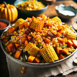 Spicy Air-Fried Vegan Corn and Pumpkin Rice