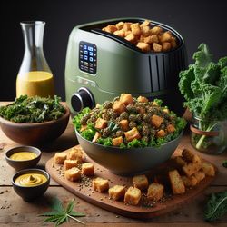 British Hemp Seed and Kale Mustard Salad with Air-Fried Croutons
