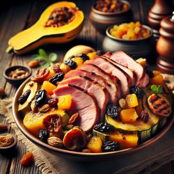 Grilled Ham and Squash with Dried Fruits