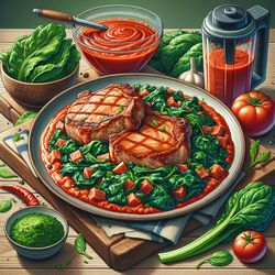 Greek-Style Pork Chops with Chard and Tomato Sauce